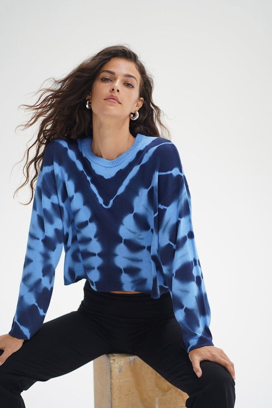 NWT LNA Sz Large Caprina Tie Dye Sweater Tyrrhenian Blue Long Sleeve Boxy Boho